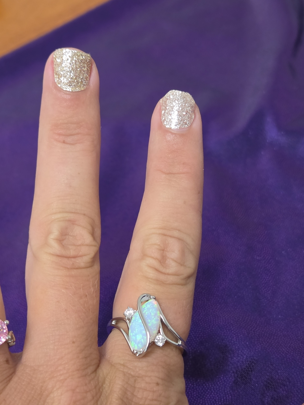 925 Sterling Silver Opal and Cubic Zirconia Split Shank Ring - White Opal